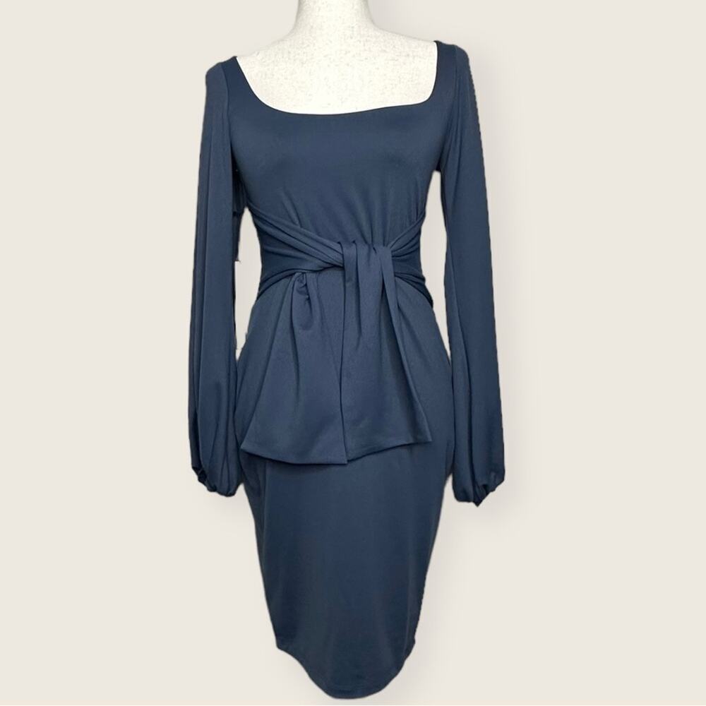 NWT | Susana Monaco | Gathered Sleeve Tie Waist Dress | Gray | Small